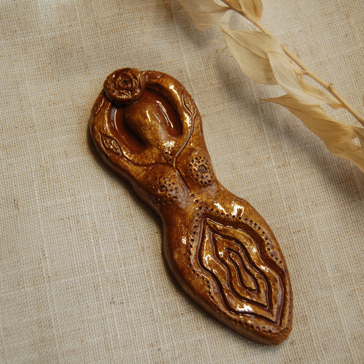 Golden Yoni Goddess Altar Ornament | Handcrafted from Clay