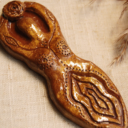 Golden Yoni Goddess Altar Ornament | Handcrafted from Clay