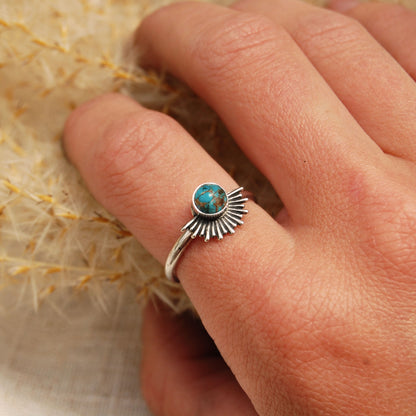 Turquoise Goddess Sunburst Ring in Silver