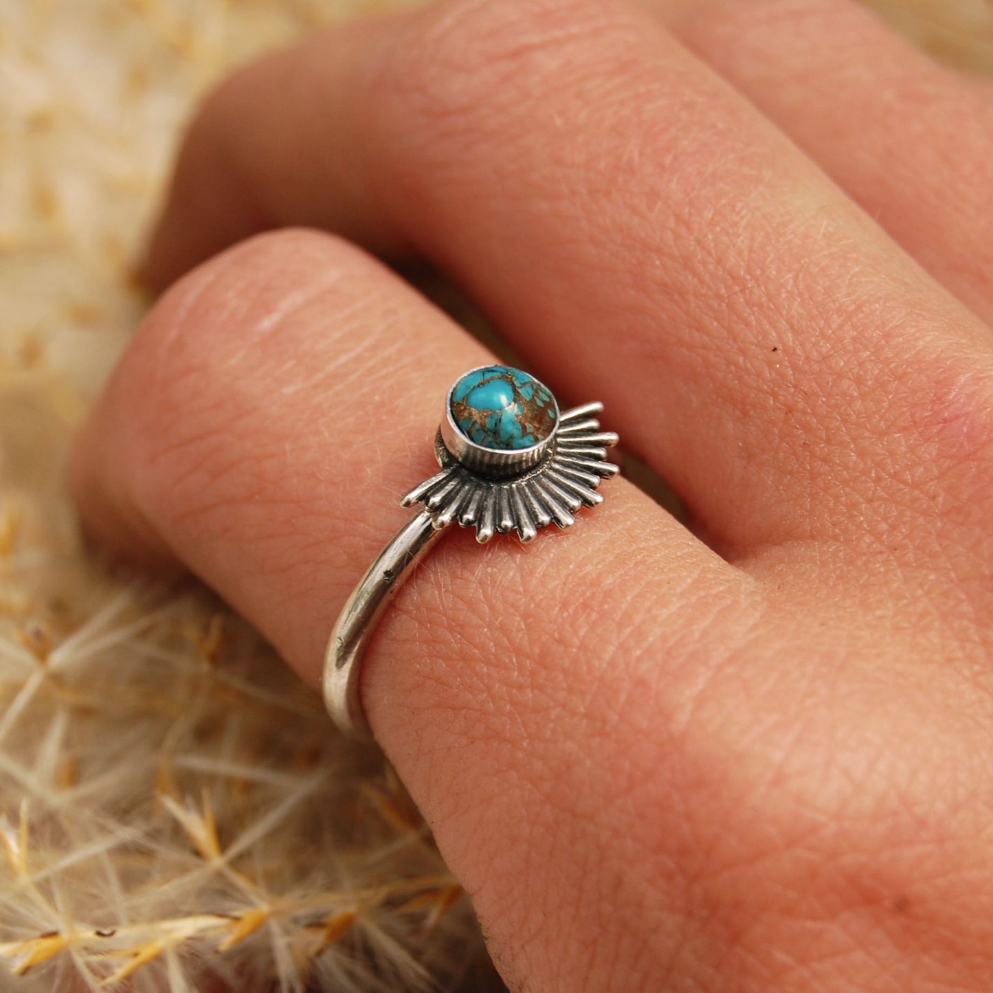 Turquoise Goddess Sunburst Ring in Silver