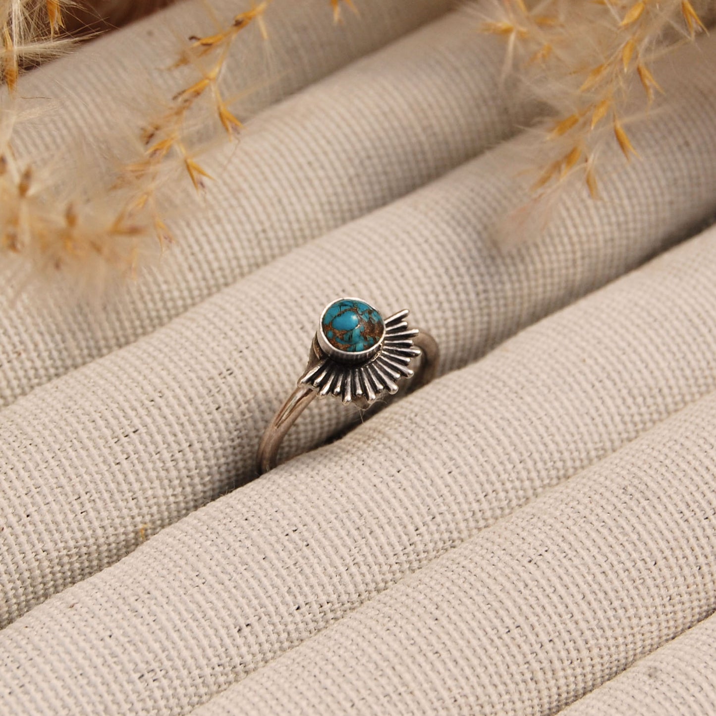 Turquoise Goddess Sunburst Ring in Silver