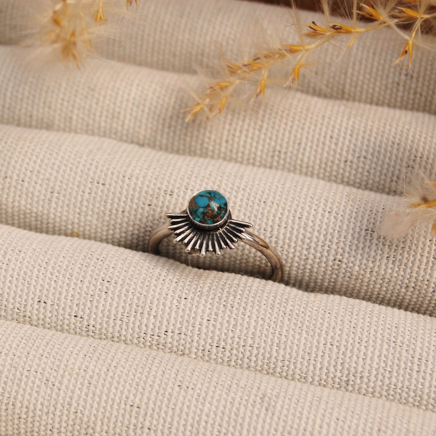 Turquoise Goddess Sunburst Ring in Silver