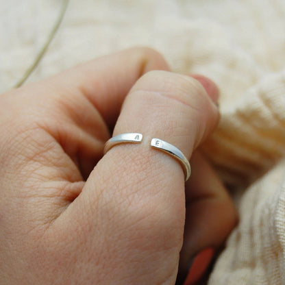 Adjustable Silver Personalised Initials Stacking Ring