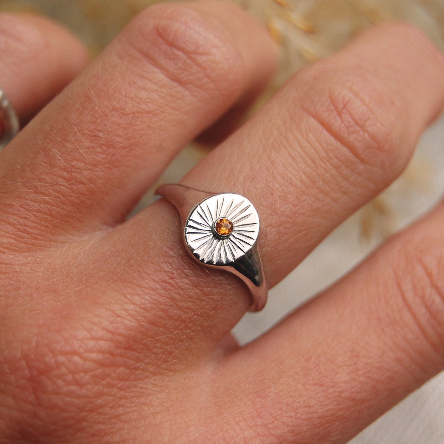 Radiance Sunburst Signet Ring with Birthstone