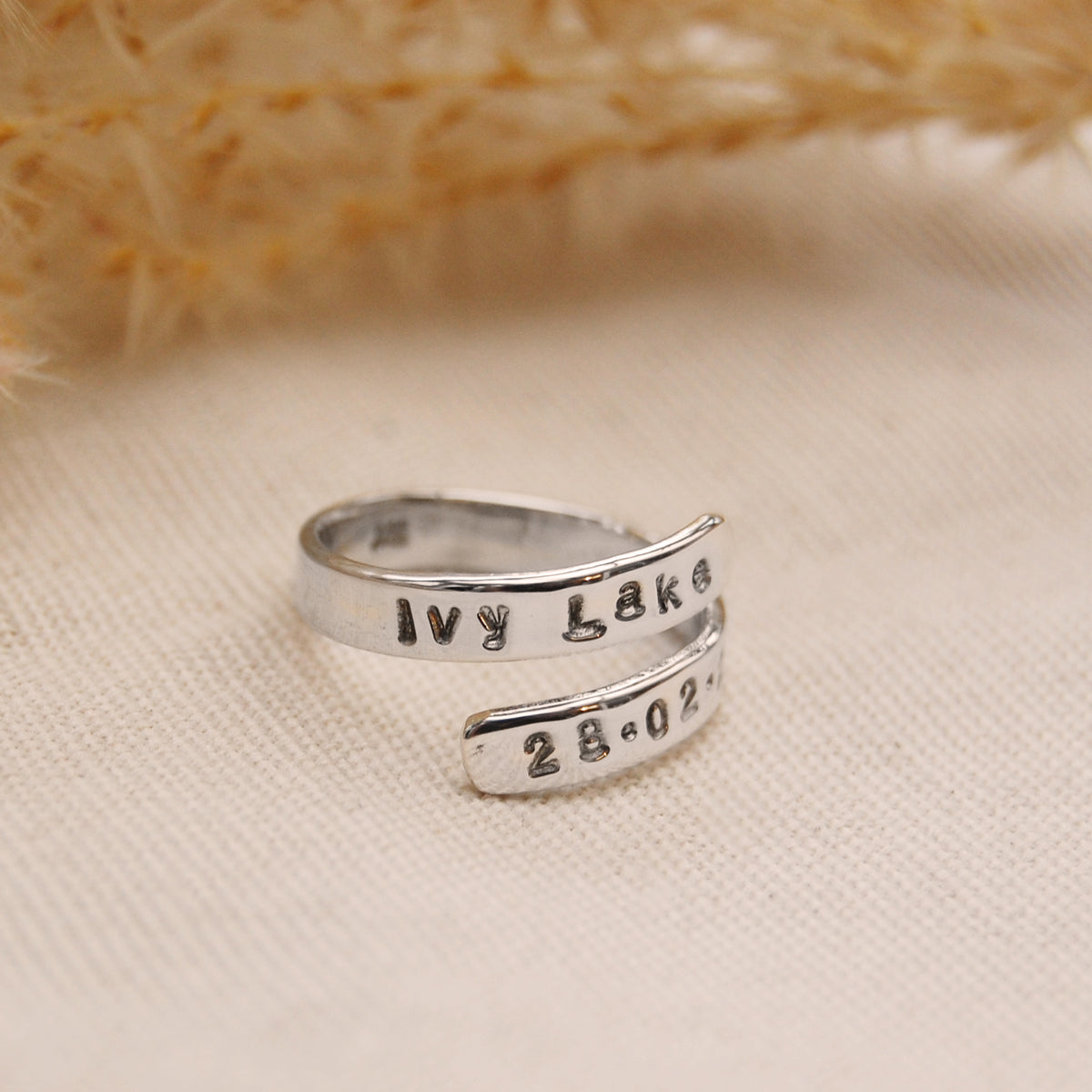 Personalised Silver Hug Open Wrap-Around Adjustable Ring