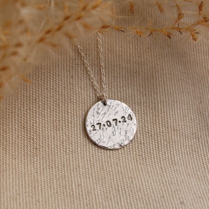 Personalised Textured Disc Necklace in Silver