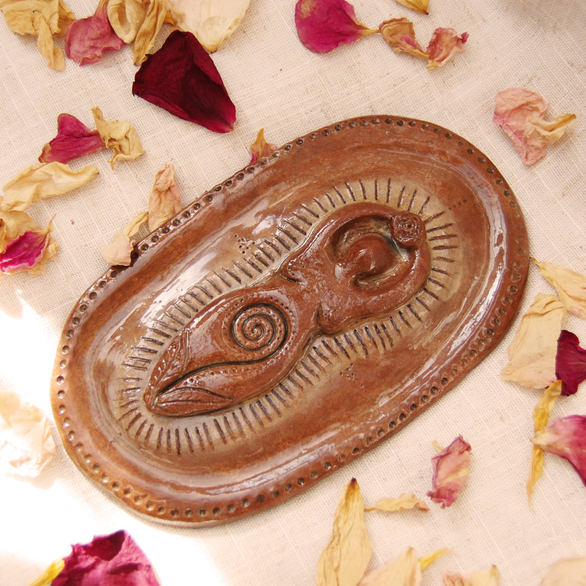 Spiral Goddess Wall Plaque Altar Ornament or Trinket Dish | Handcrafted from Clay