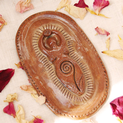 Spiral Goddess Wall Plaque Altar Ornament or Trinket Dish | Handcrafted from Clay
