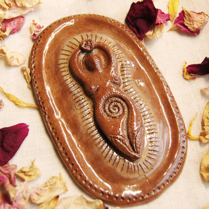 Spiral Goddess Wall Plaque Altar Ornament or Trinket Dish | Handcrafted from Clay