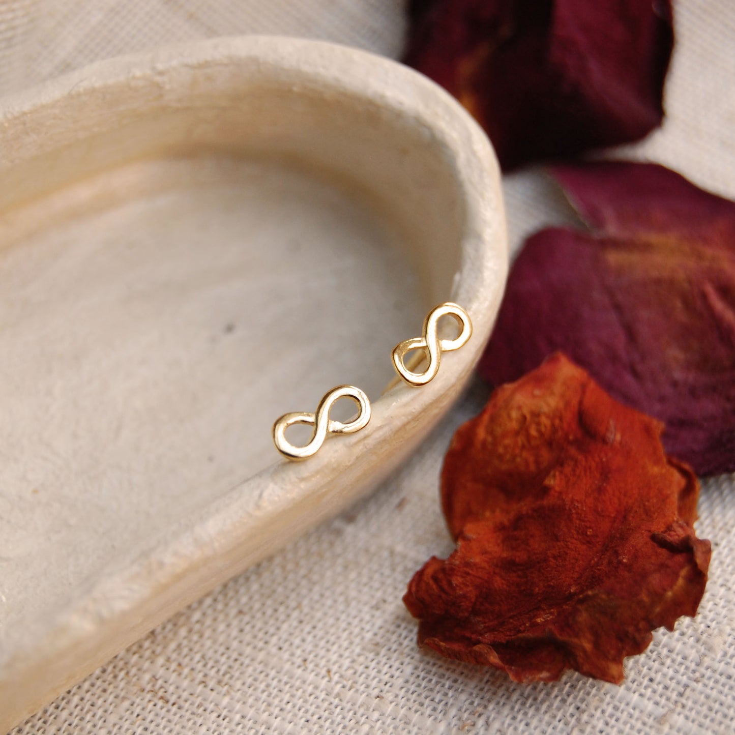 Infinity Stud Earrings in Silver or Gold