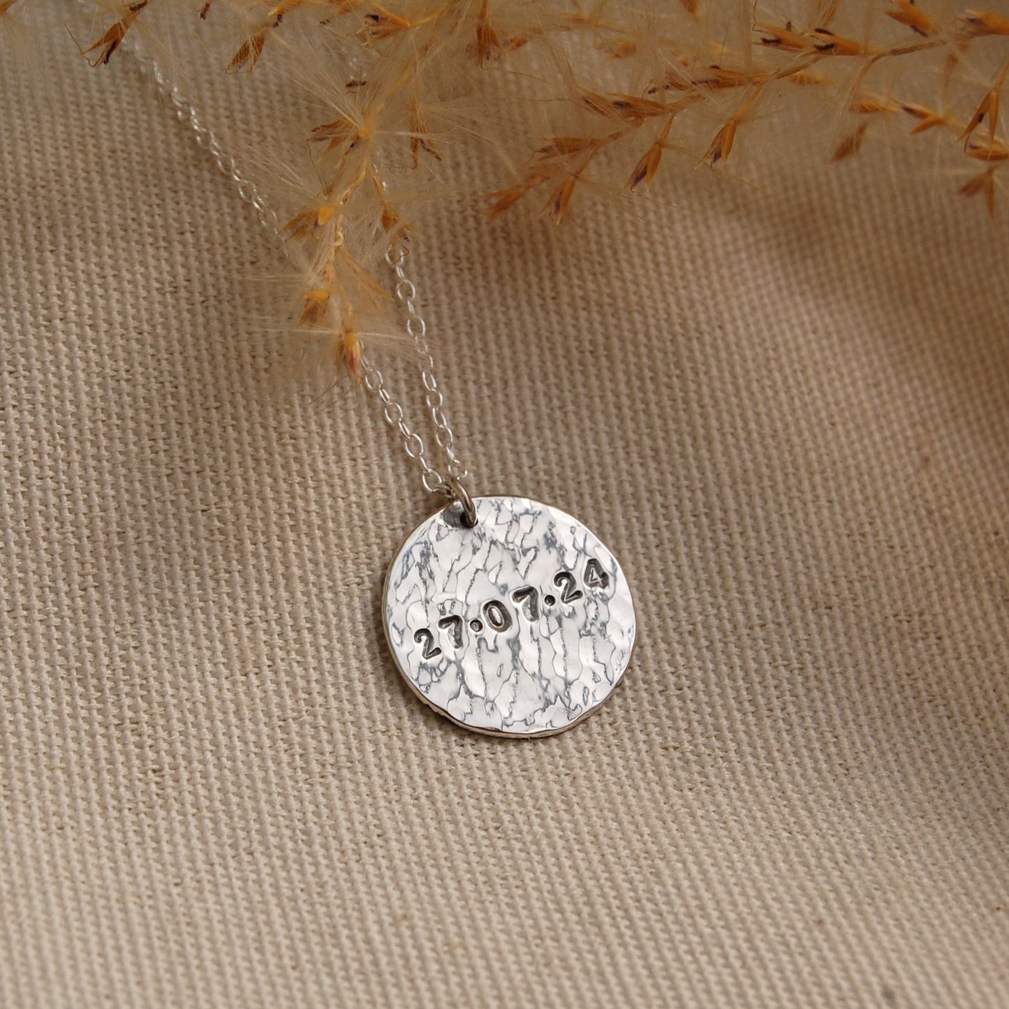 Personalised Textured Disc Necklace in Silver