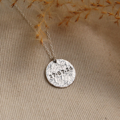 Personalised Textured Disc Necklace in Silver
