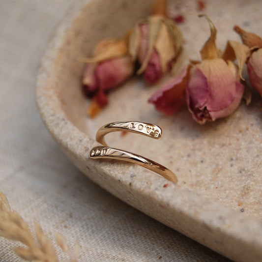 Embrace Adjustable Personalised Hug Ring in Gold or Silver