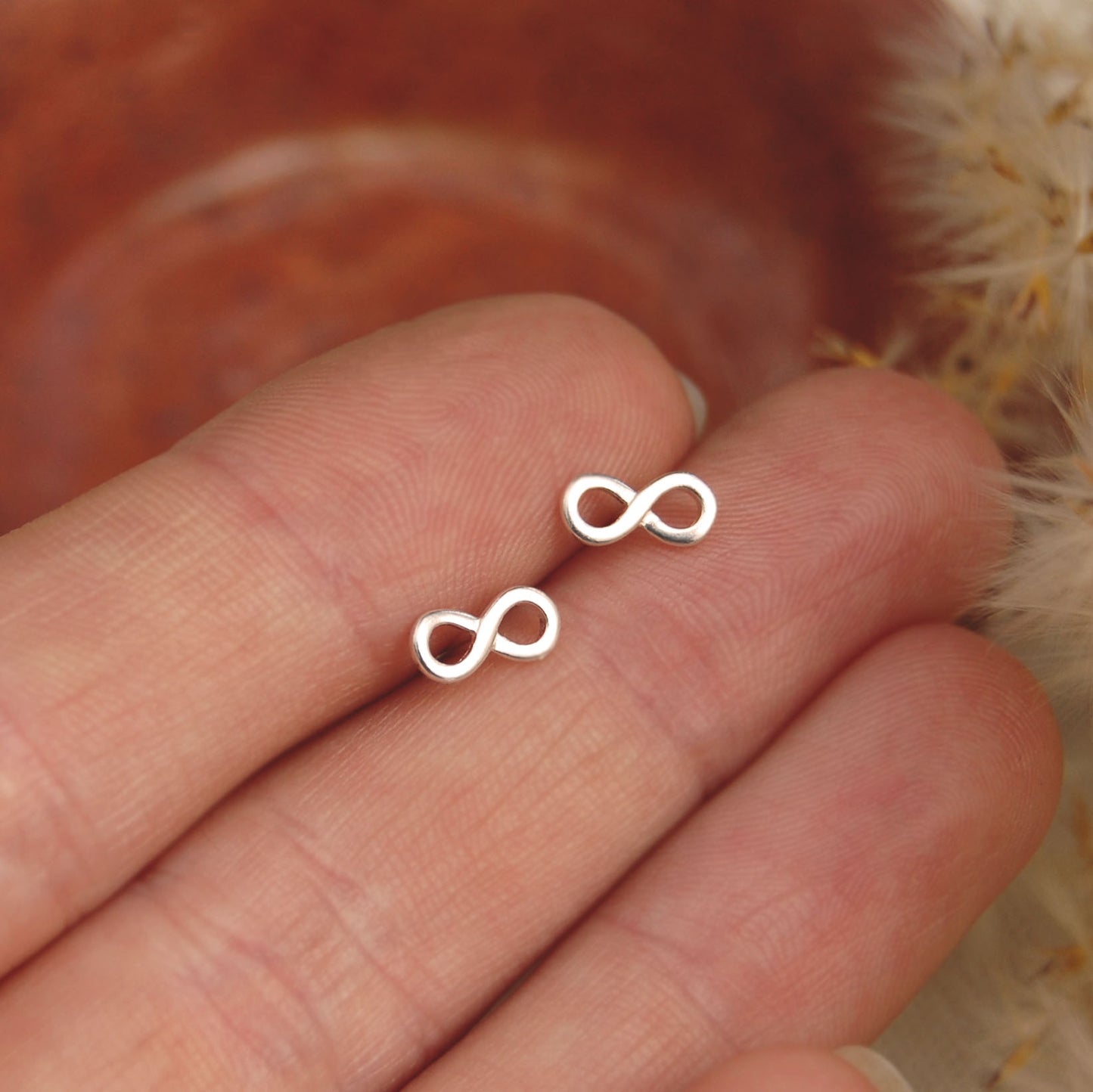 Infinity Stud Earrings in Silver or Gold