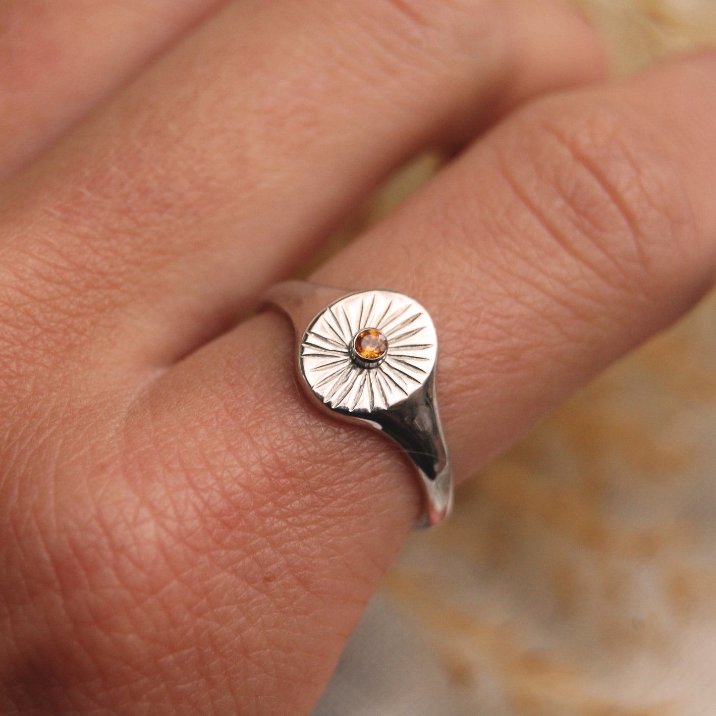 Radiance Sunburst Signet Ring with Birthstone