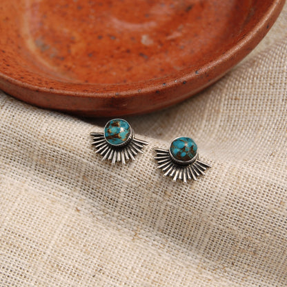 Turquoise Goddess Sunburst Stud Earrings In Silver