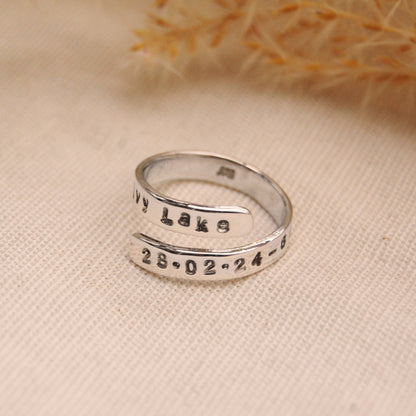 Personalised Silver Hug Open Wrap-Around Adjustable Ring