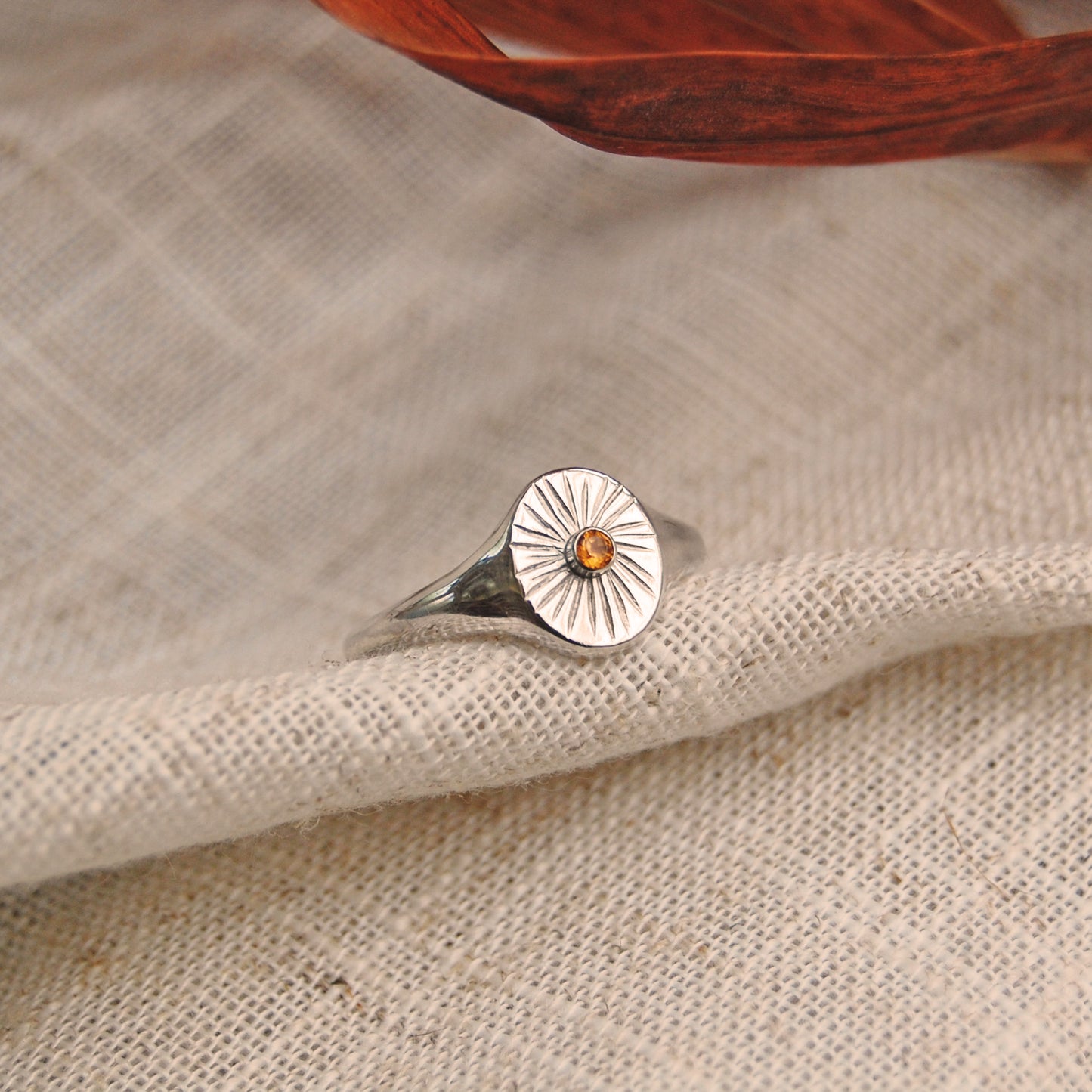 Radiance Sunburst Signet Ring with Birthstone