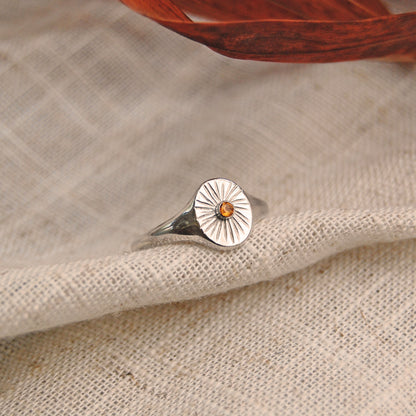 Radiance Sunburst Signet Ring with Birthstone