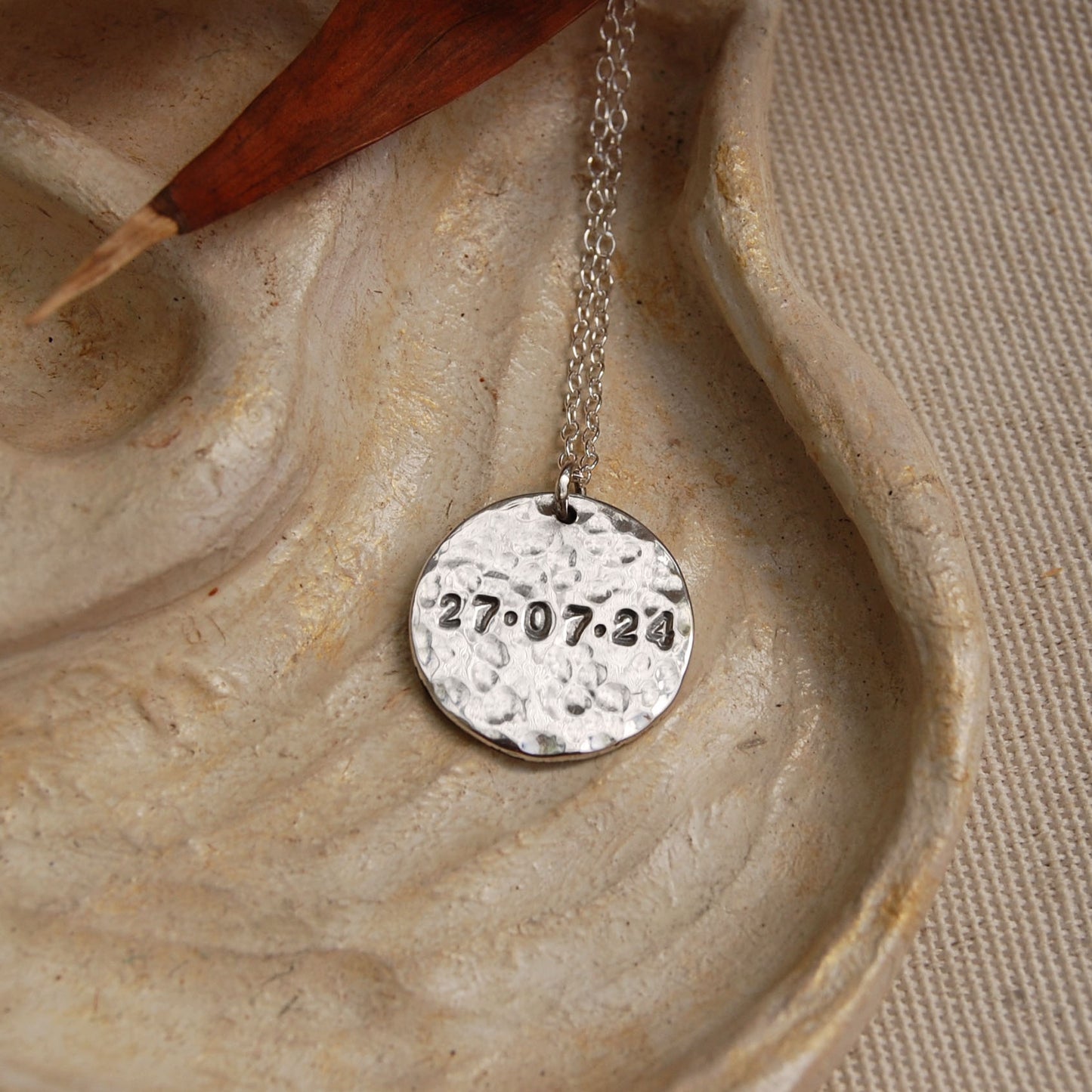 Personalised Textured Disc Necklace in Silver