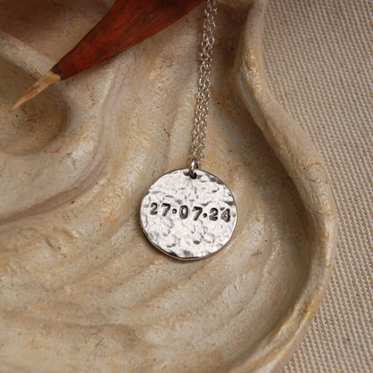 Personalised Textured Disc Necklace in Silver