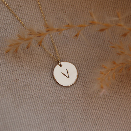 Gold Initial Disc Necklace