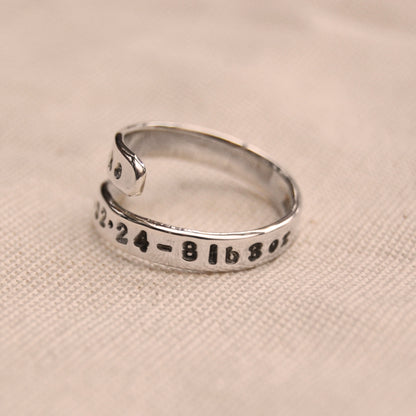 Personalised Silver Hug Open Wrap-Around Adjustable Ring