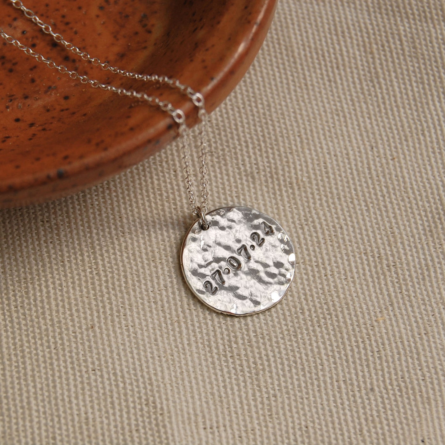 Personalised Textured Disc Necklace in Silver