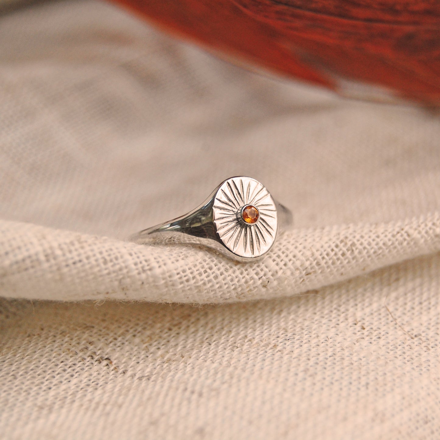 Radiance Sunburst Signet Ring with Birthstone