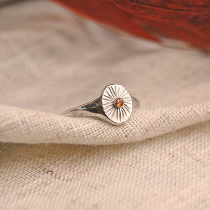 Radiance Sunburst Signet Ring with Birthstone