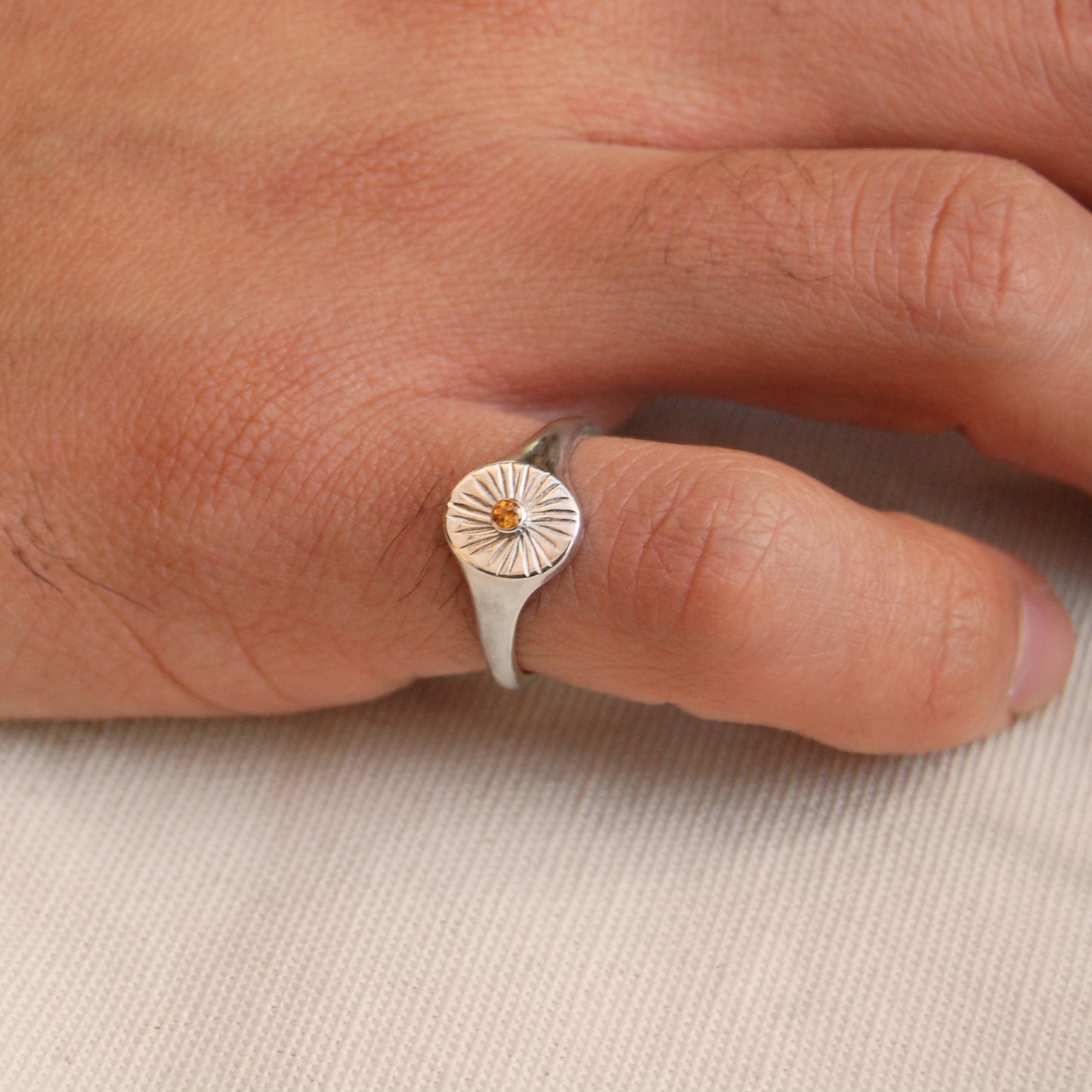 Radiance Sunburst Signet Ring with Birthstone