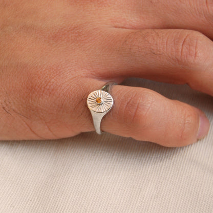 Radiance Sunburst Signet Ring with Birthstone