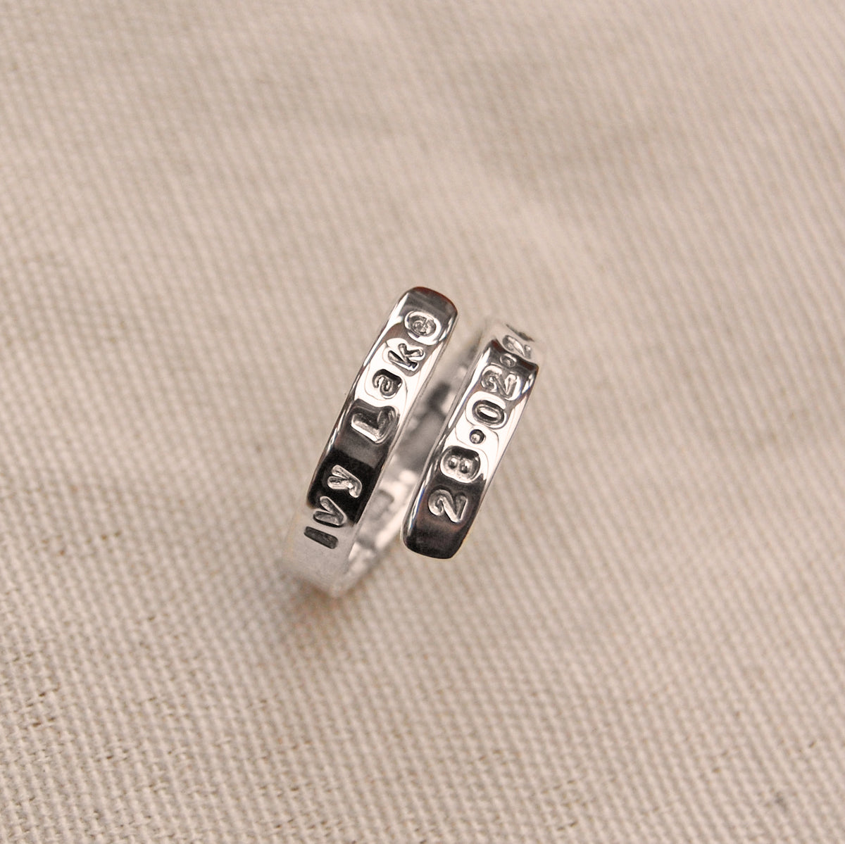 Personalised Silver Hug Open Wrap-Around Adjustable Ring