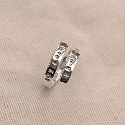 Personalised Silver Hug Open Wrap-Around Adjustable Ring