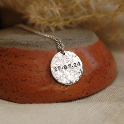 Personalised Textured Disc Necklace in Silver