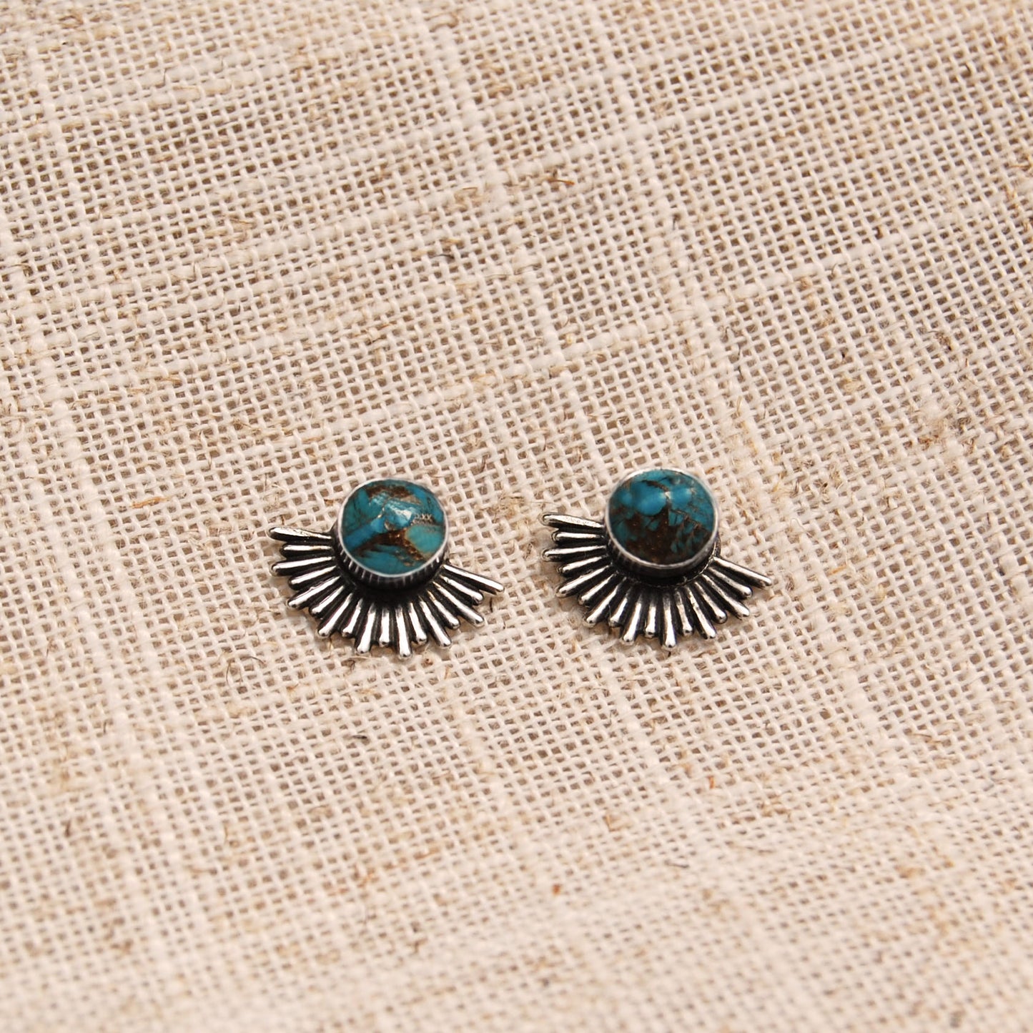 Turquoise Goddess Sunburst Stud Earrings In Silver