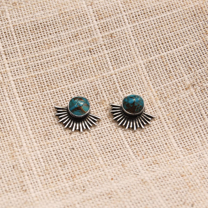 Turquoise Goddess Sunburst Stud Earrings In Silver