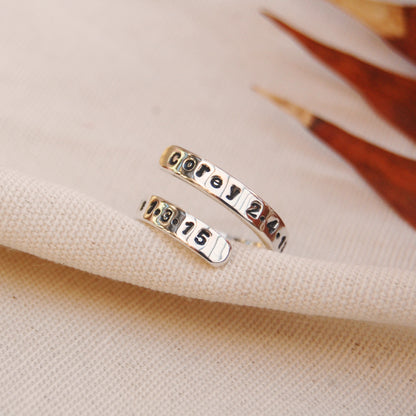 Personalised Silver Hug Open Wrap-Around Adjustable Ring