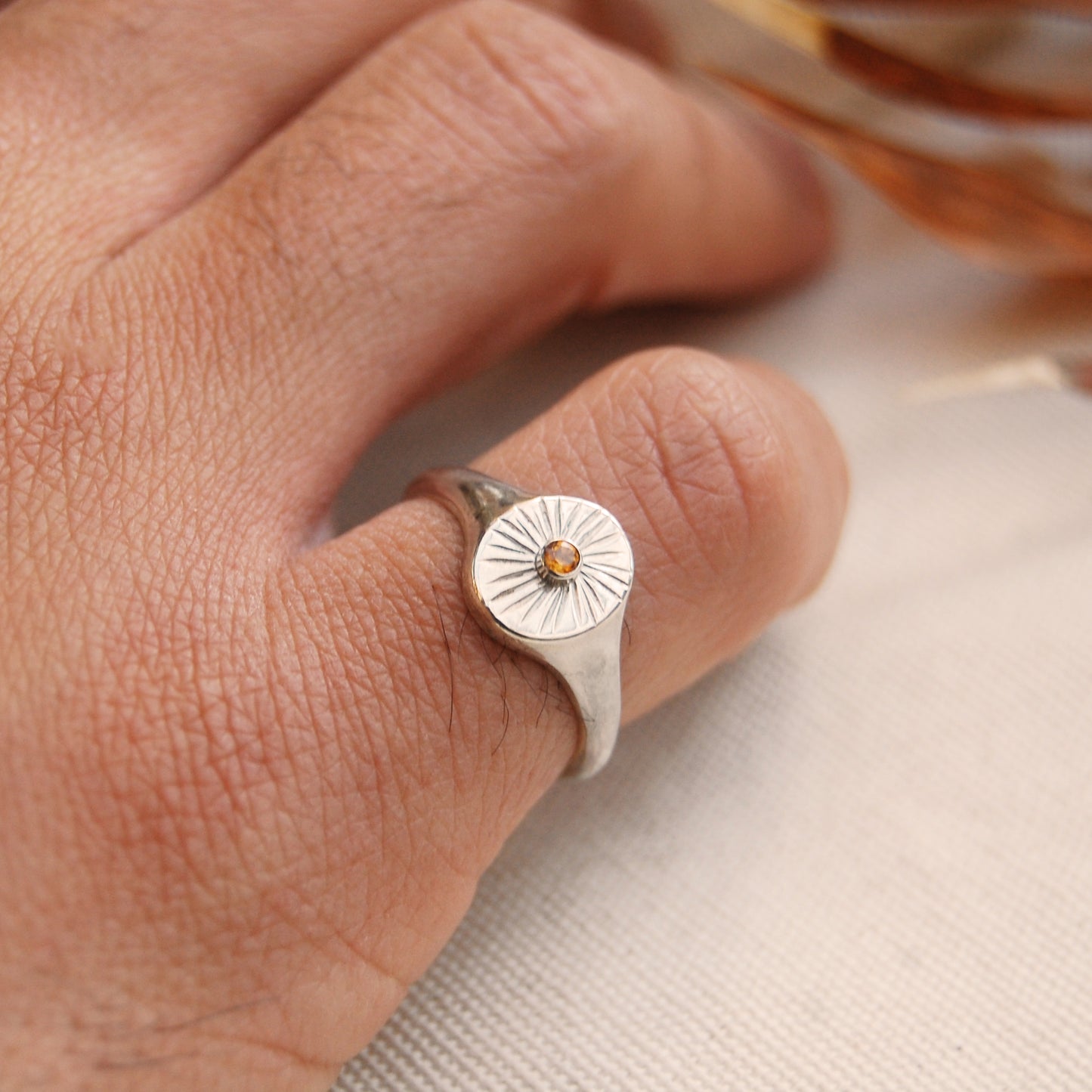 Radiance Sunburst Signet Ring with Birthstone