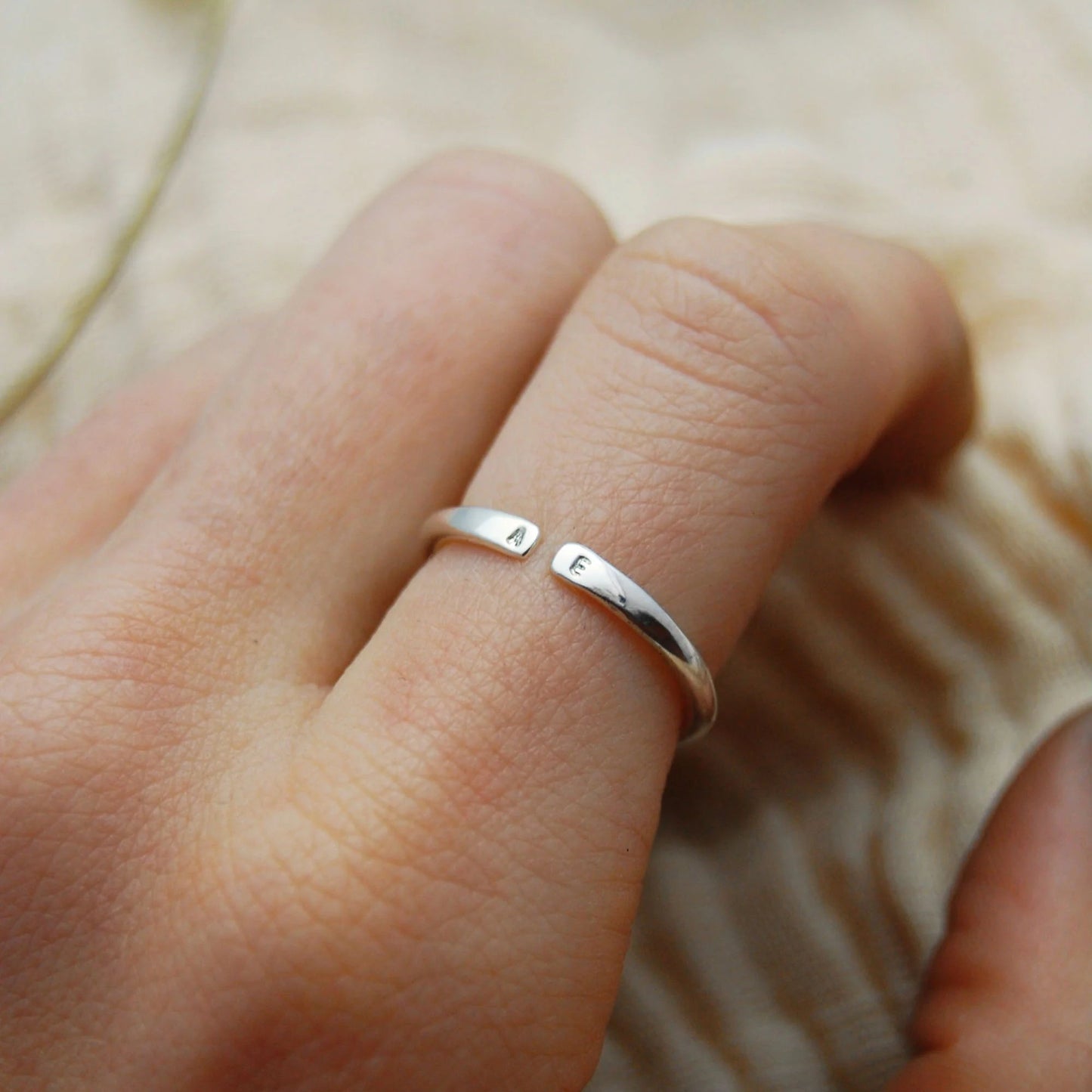 Adjustable Silver Personalised Initials Stacking Ring