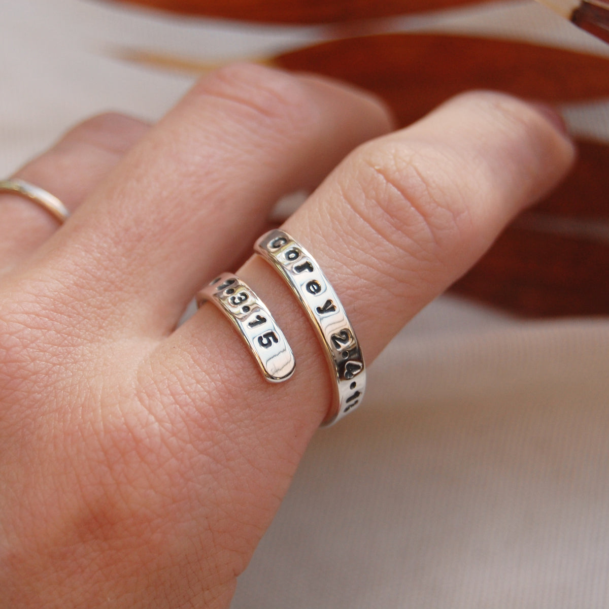 Personalised Silver Hug Open Wrap-Around Adjustable Ring