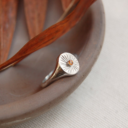 Radiance Sunburst Signet Ring with Birthstone