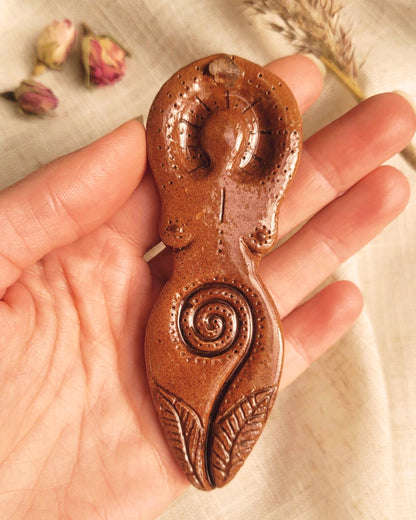 Spiral Fertility Goddess with Rose Quartz Altar Ornament | Handcrafted from Clay